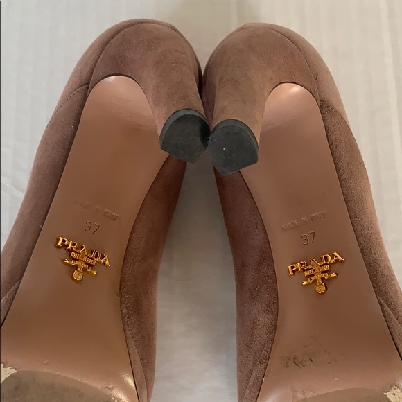 PRADA | Suede Crossover Blush Peep-Toe Pumps Sz 37 - Picture 7 of 16